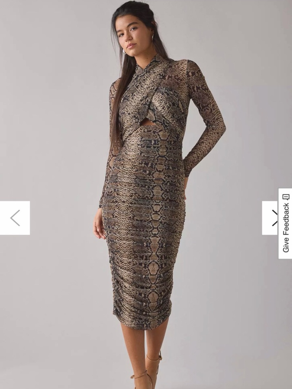 Bardot Aliyah Snakeskin Print Mesh Long Sleeve Cut-Out Midi Dress NWT - Size S